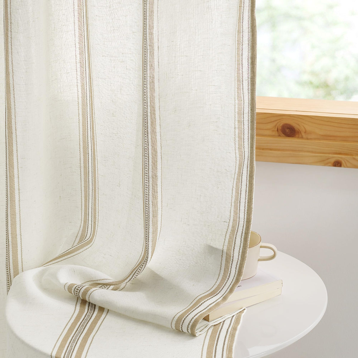 Taupe & White Stripe Linen Curtains 52 x 84 Inch M53681