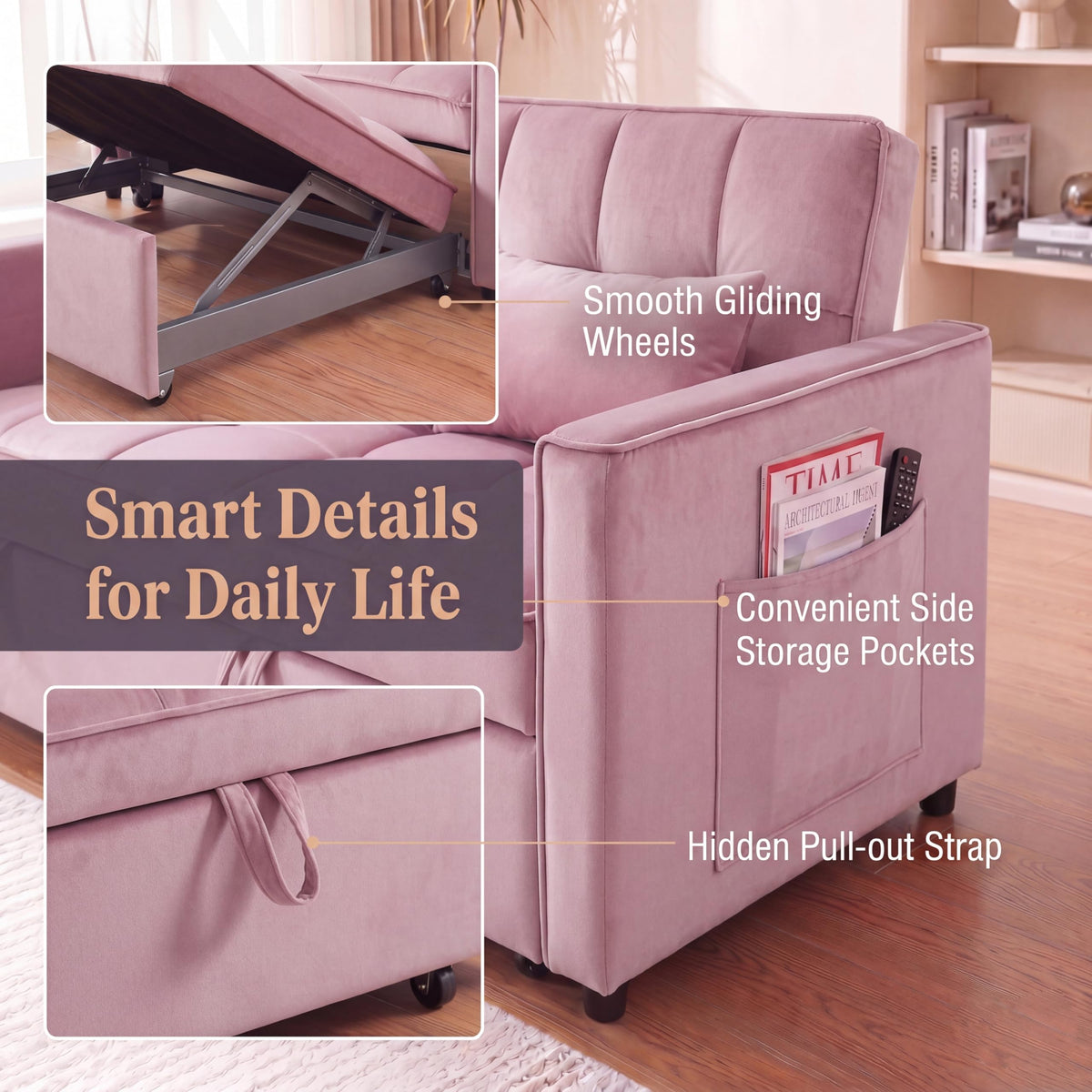 Pink Velvet 54" Sleeper Sofa X756