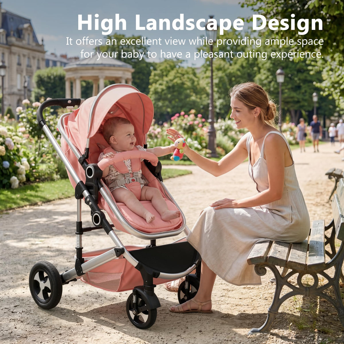 2 in 1 Convertible Baby Stroller, Diaper Bag, Pink I172