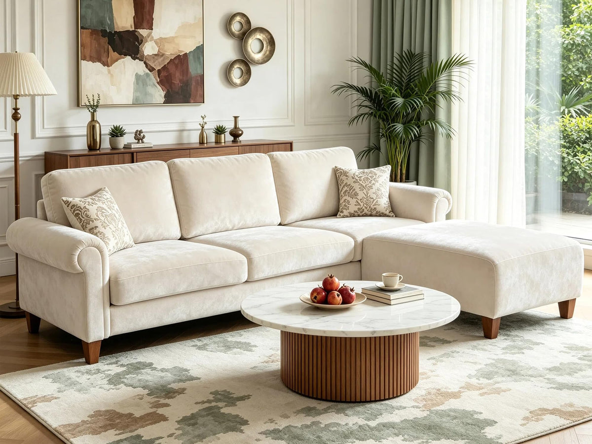 100" L-Shaped Velvet Sectional Sofa with Ottoman C303536