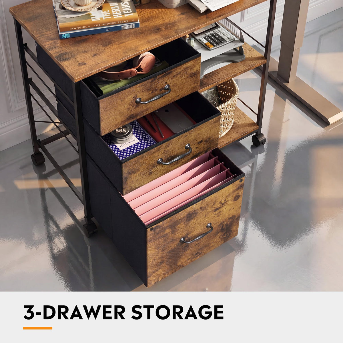 3 Drawer Fabric Mobile File Cabinet W850