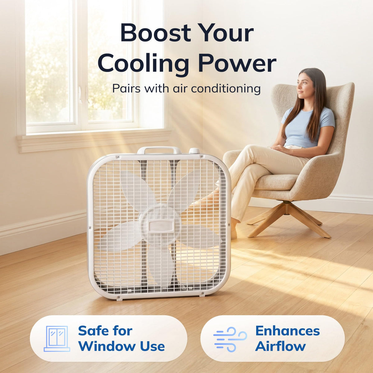 20" Classic Box Fan with 3 Speeds, White L965