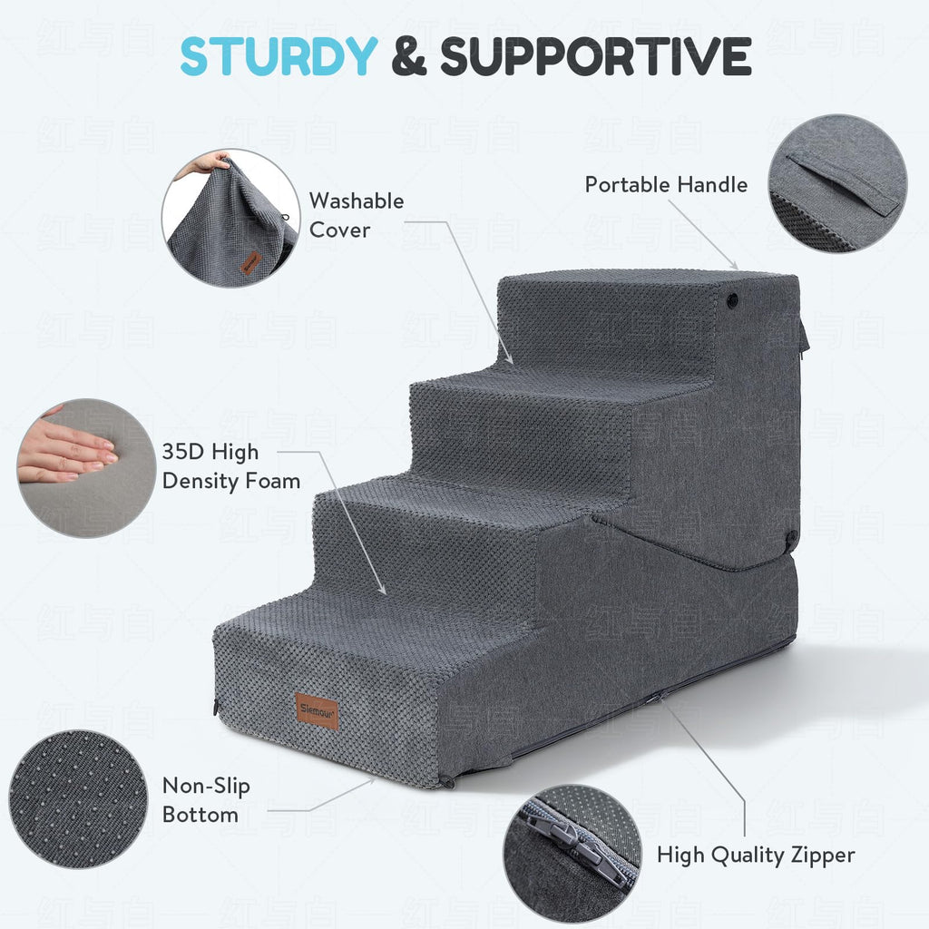 4-Step Dog Stair and Ramp with Non-Slip Bottom Grey Q15150