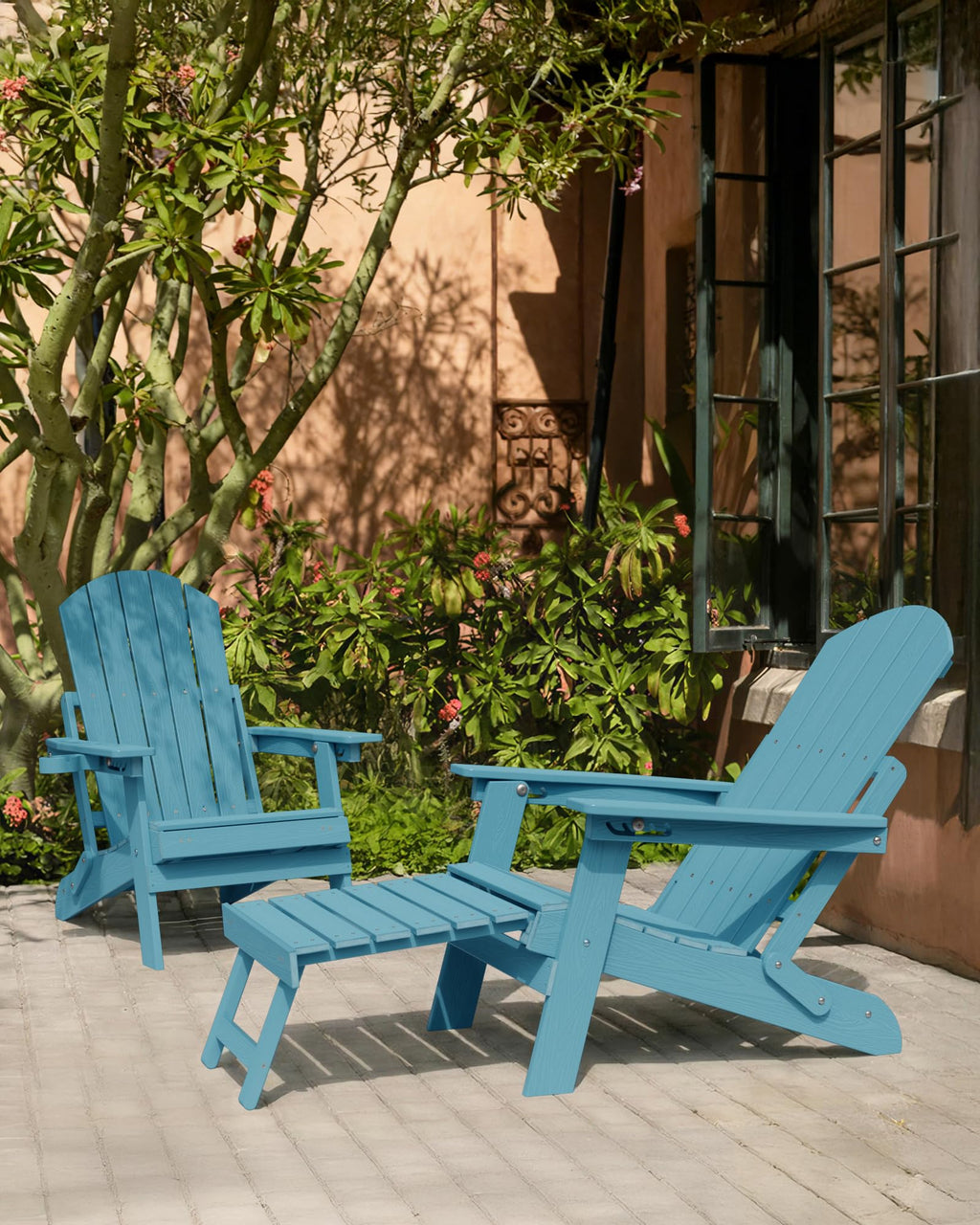 Blue Set of 2 Adirondack Chair with Footrest J9172