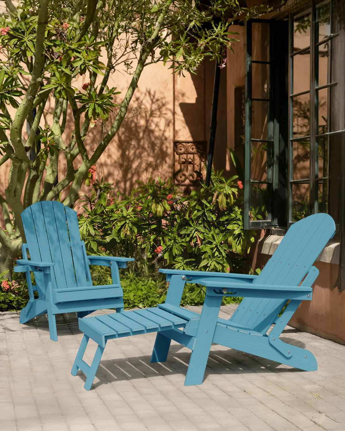 Blue Set of 2 Adirondack Chair with Footrest J9172