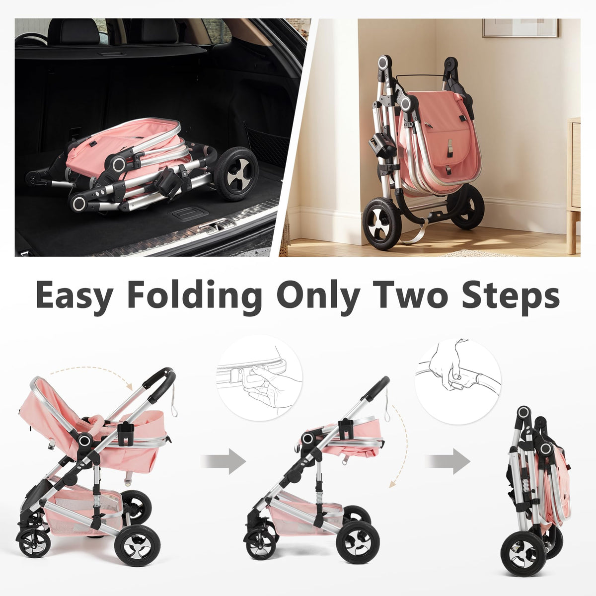 2 in 1 Convertible Baby Stroller, Diaper Bag, Pink I172