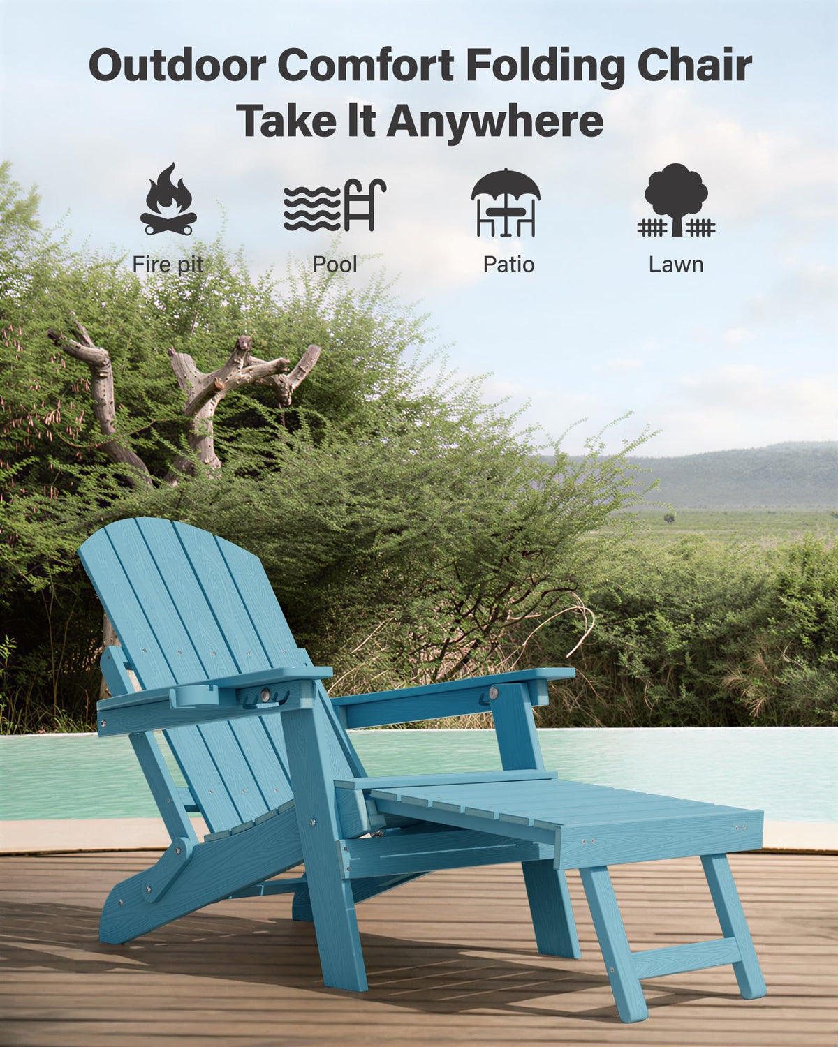Blue Set of 2 Adirondack Chair with Footrest J9172