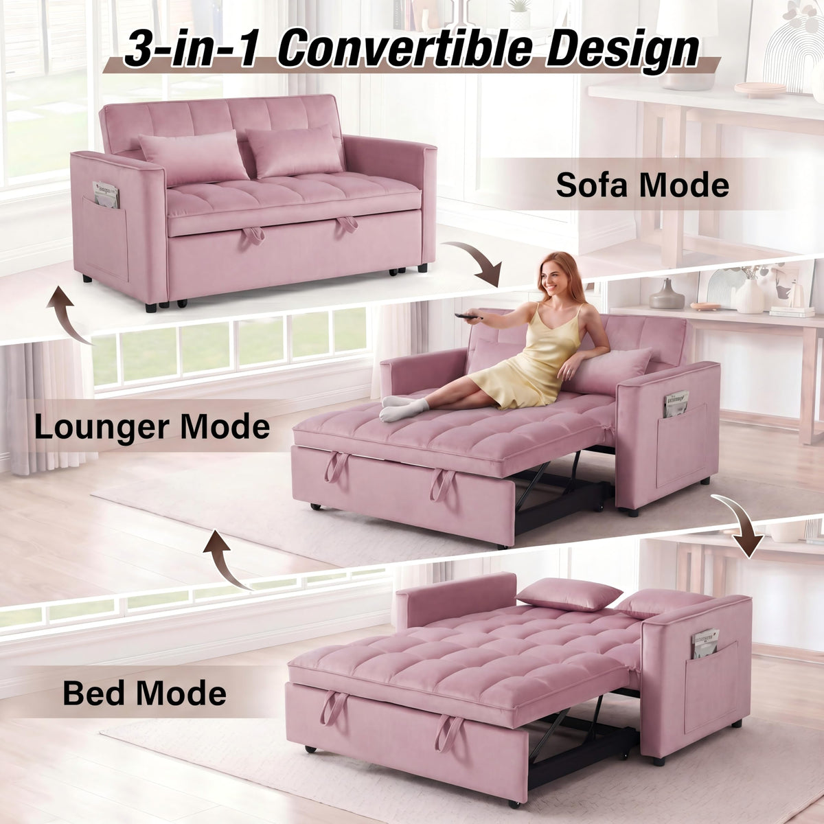 Pink Velvet 54" Sleeper Sofa X756