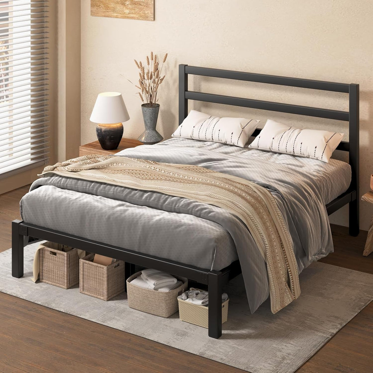 Queen Metal Platform Bed Frame with Headboard A25908