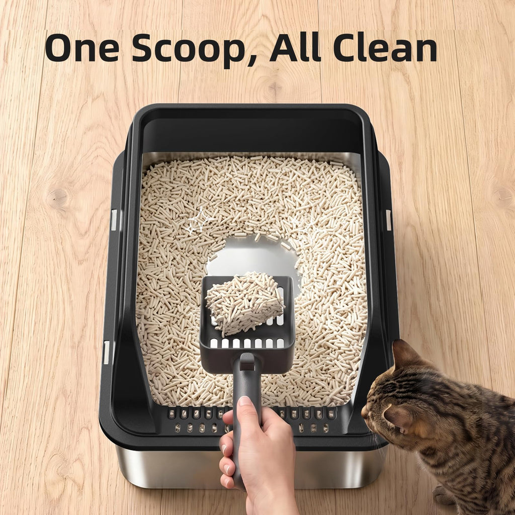 Stainless Steel High Sided Litter Box with Lid Q773