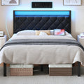 Full Size Black Metal Bed Frame with LED Lights & Charging Station Y20365