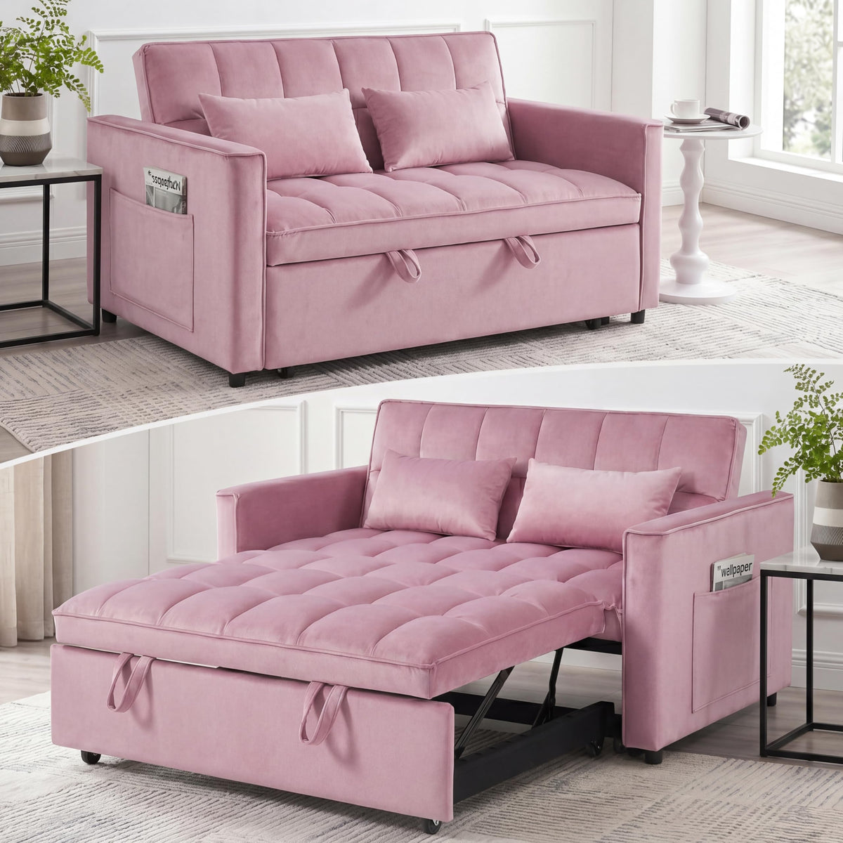 Pink Velvet 54" Sleeper Sofa X756