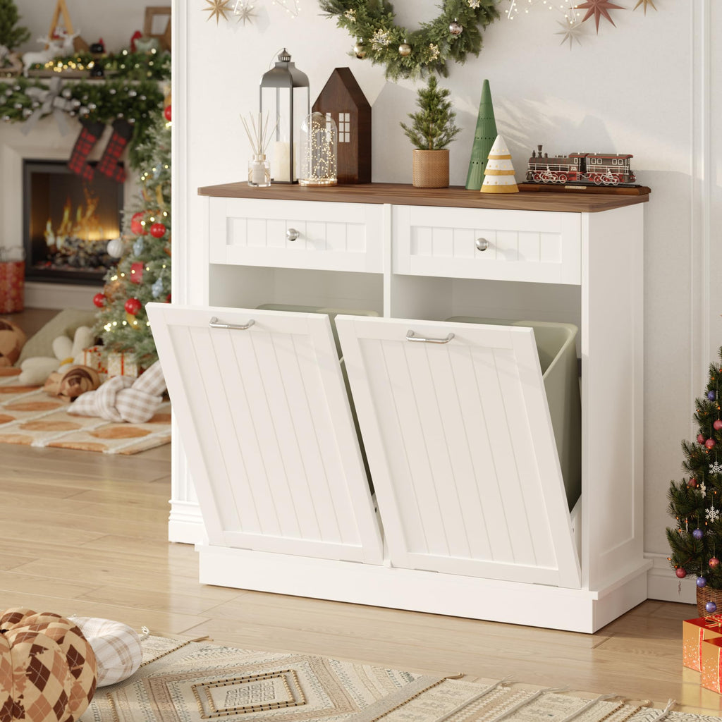 White Tilt Out Trash Can Cabinet I2000