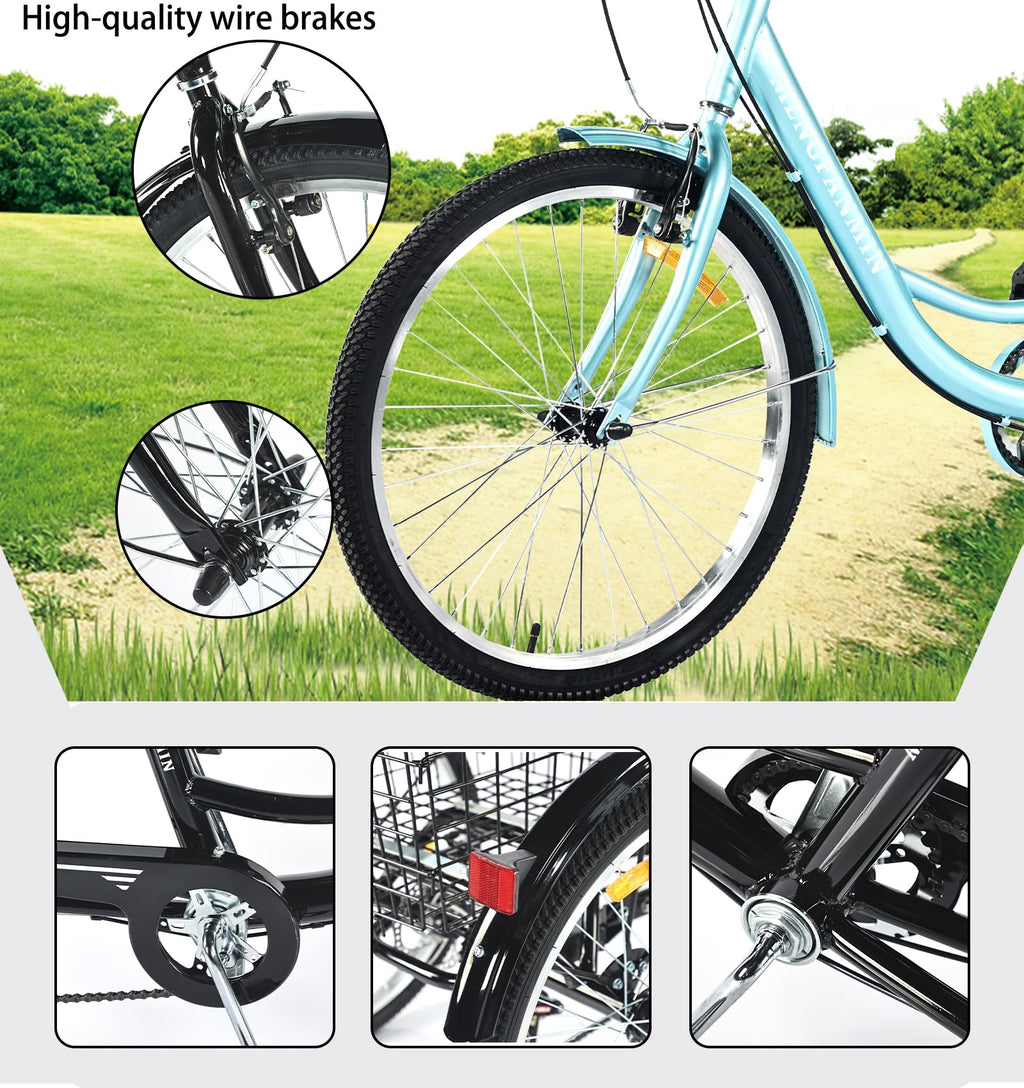 7 Speed Adult Tricycle with Child Seat and Rear Baskets H545