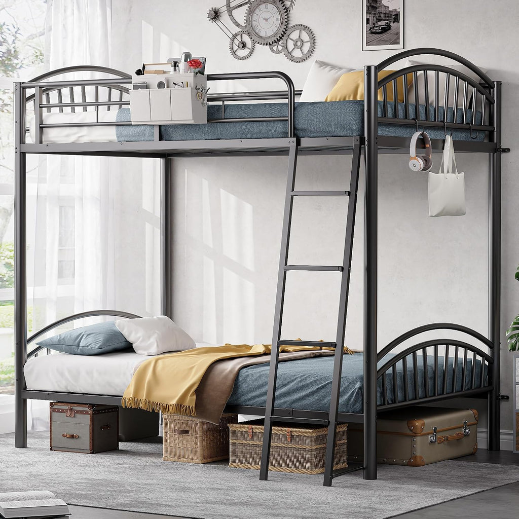 Twin Over Twin Metal Bunk Bed with Ladder L735171