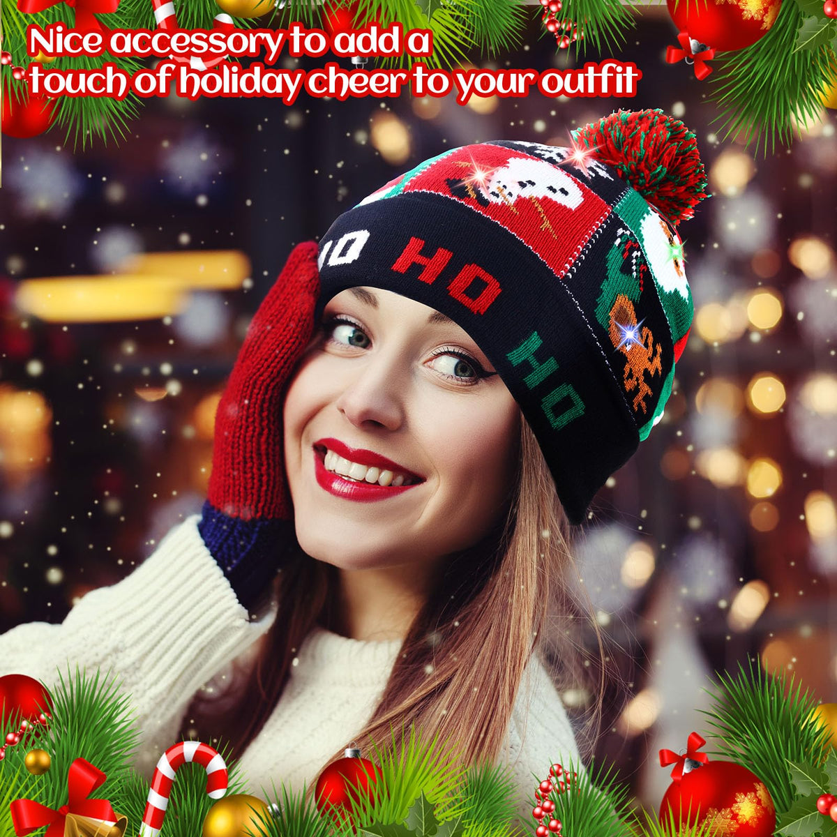 Light Up Christmas Hats Bulk LED Beanies L28125