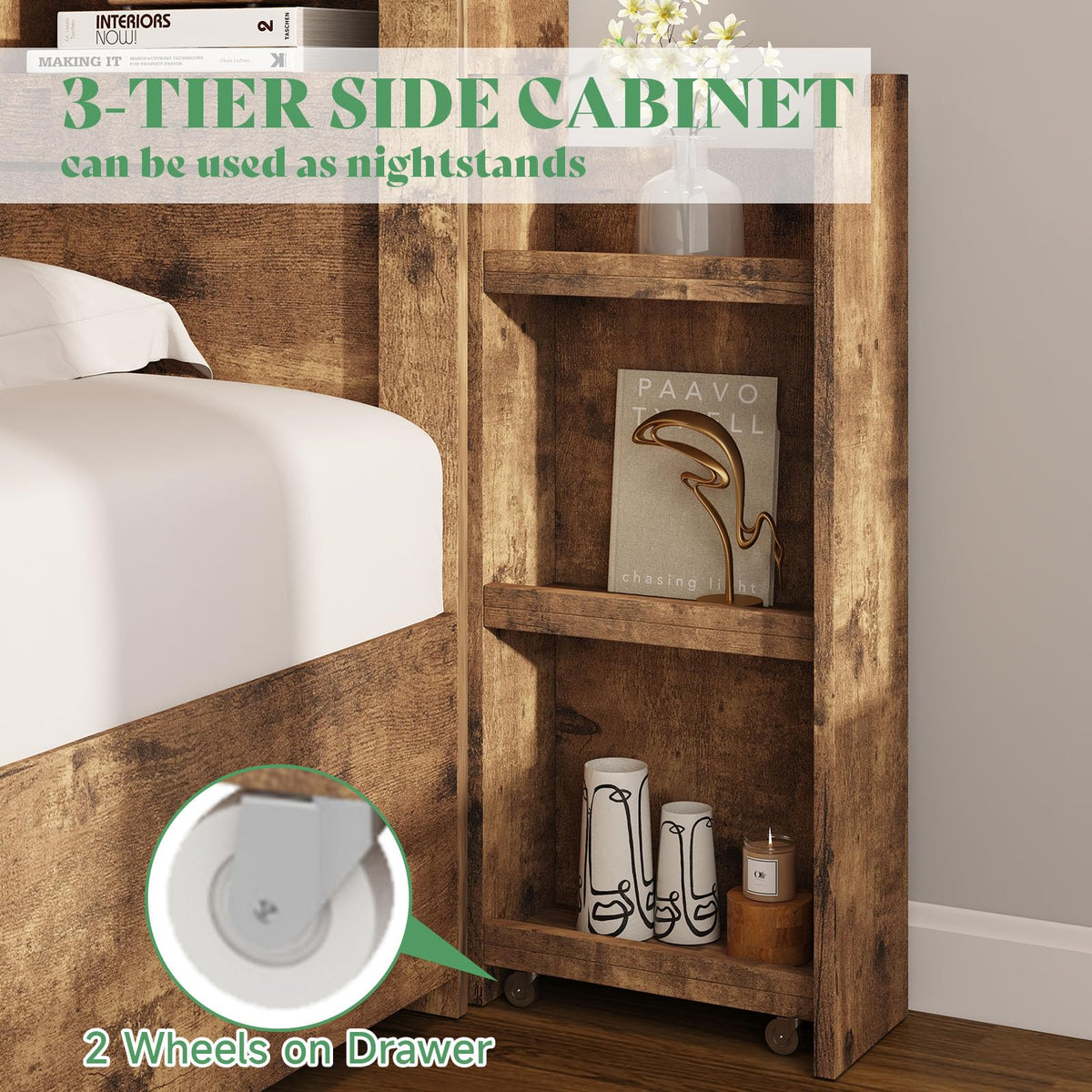 Full Bed Frame with Bookcase Headboard & Storage Y801865