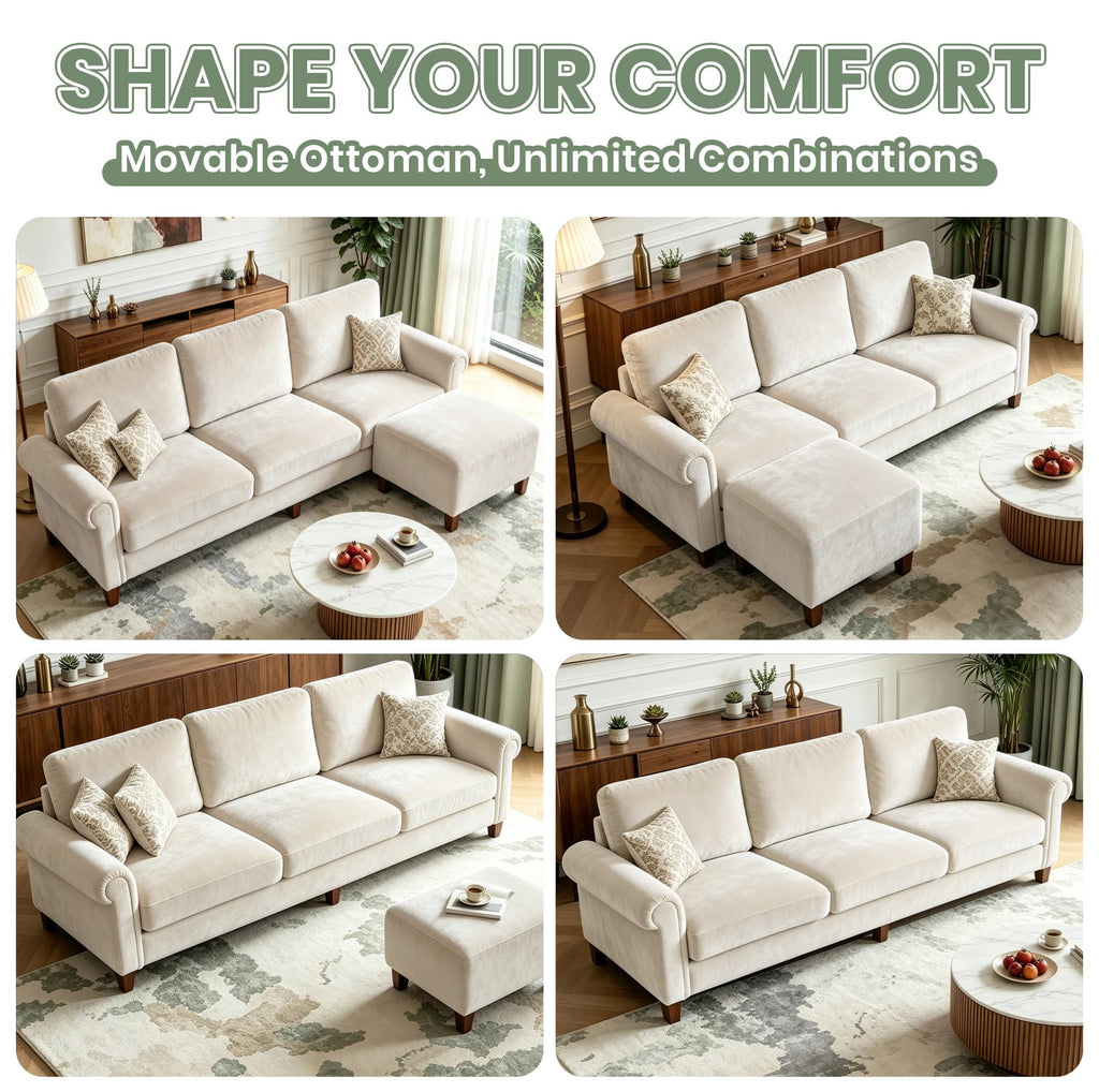 100" L-Shaped Velvet Sectional Sofa with Ottoman C303536