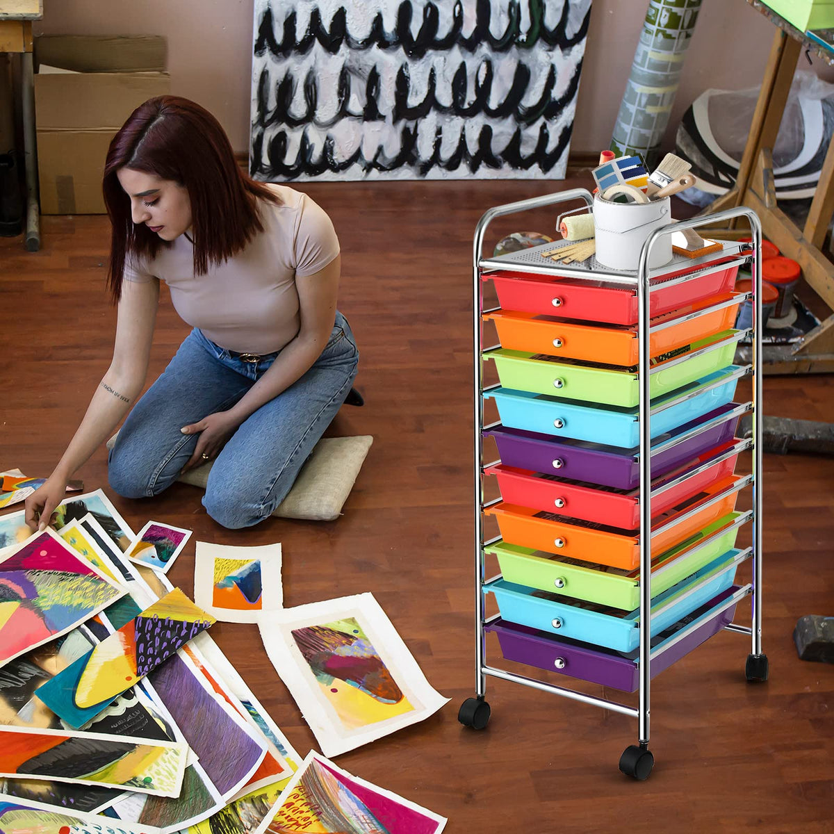 10 Drawer Rolling Storage Cart with Wheels Q257