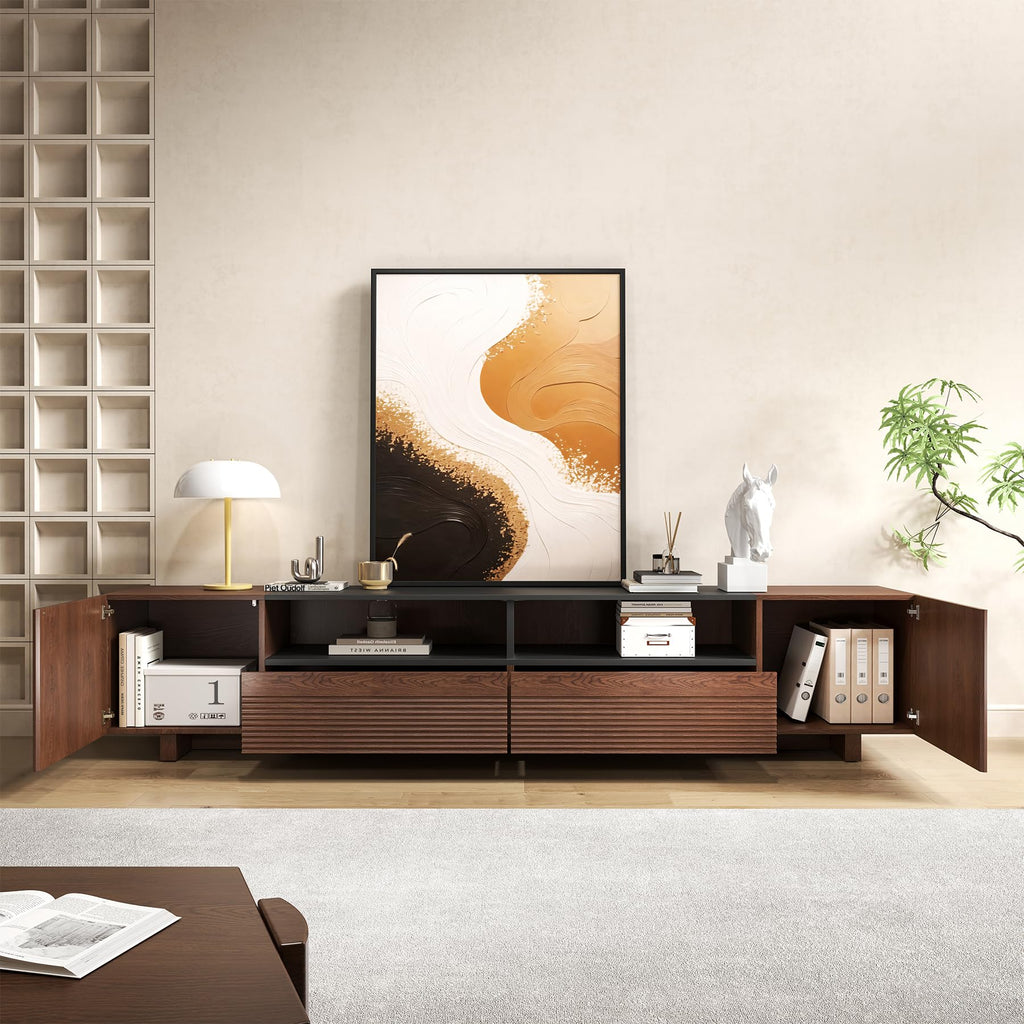 78.8 Inch Dark Brown Walnut TV Stand with Storage T424