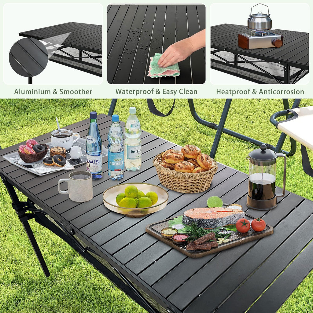 Large Folding Aluminum Camping Table with Storage and Carry Bag S457979