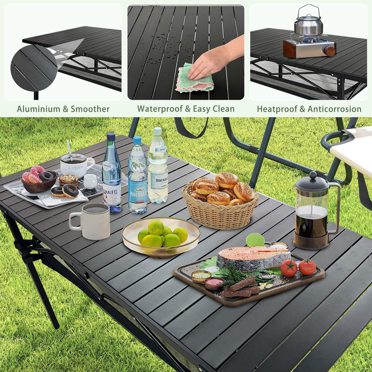 Large Folding Aluminum Camping Table with Storage and Carry Bag S457979