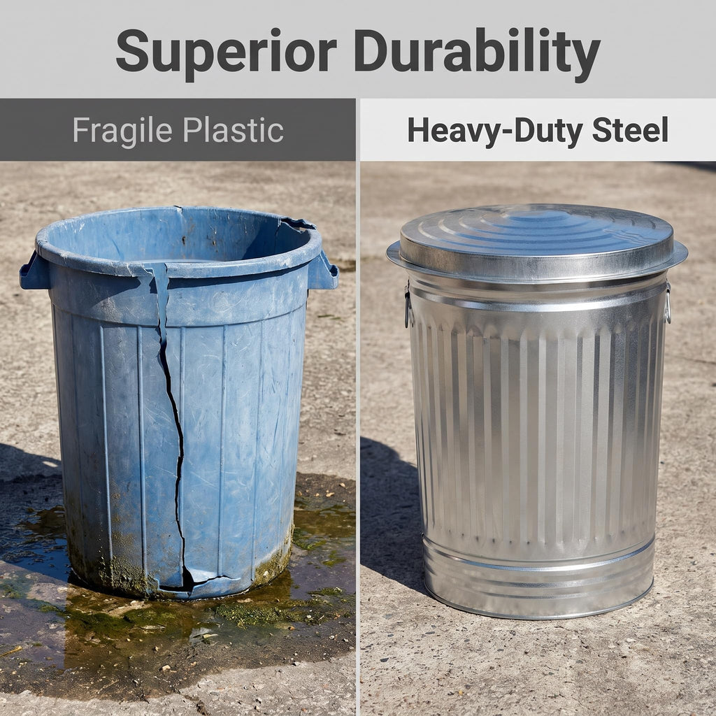 31 Gallon Galvanized Steel Trash Can with Locking Lid K184