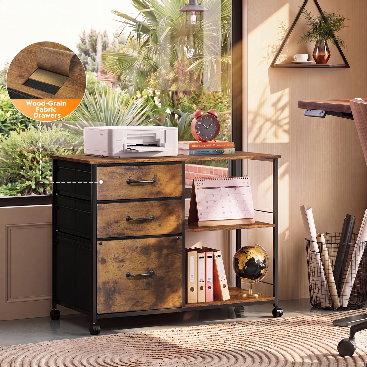 3 Drawer Fabric Mobile File Cabinet W850