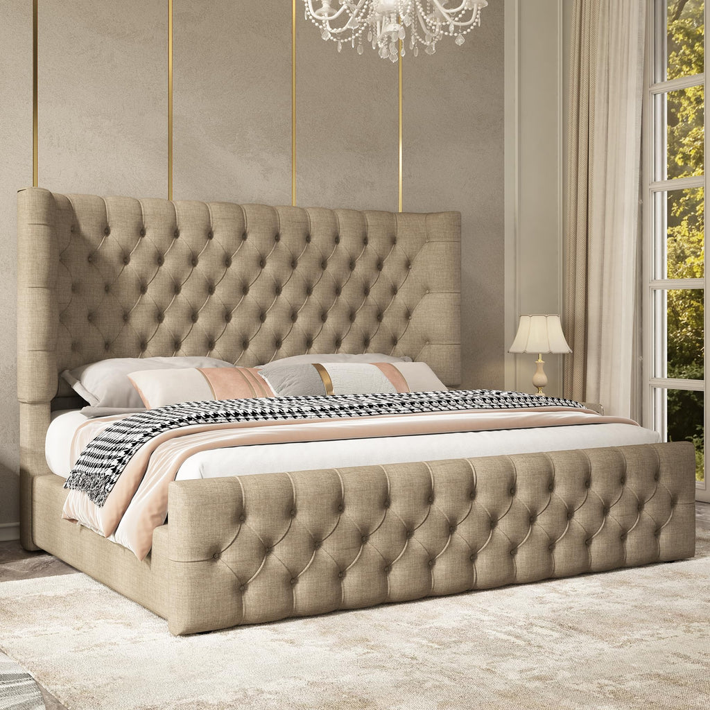 Cal King Bed Frame with Sleigh Headboard & Footboard G1257