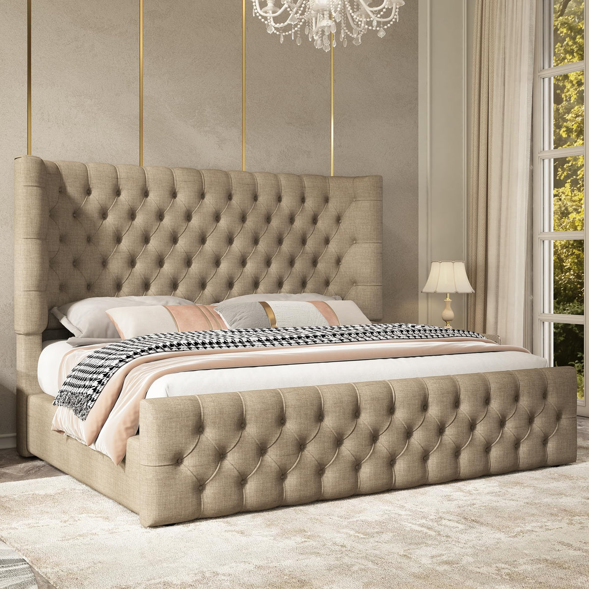 Cal King Bed Frame with Sleigh Headboard & Footboard G1257