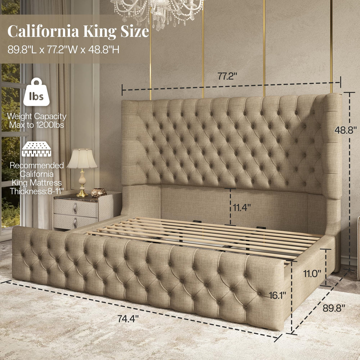 Cal King Bed Frame with Sleigh Headboard & Footboard G1257