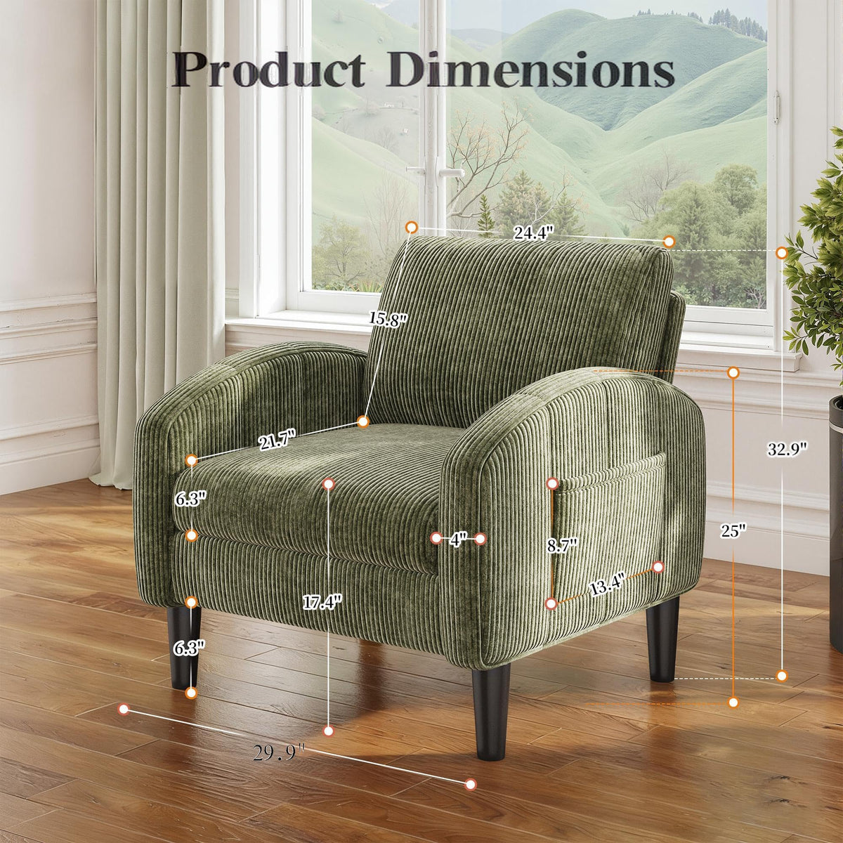 Green Accent Chair with Side Pockets W294832