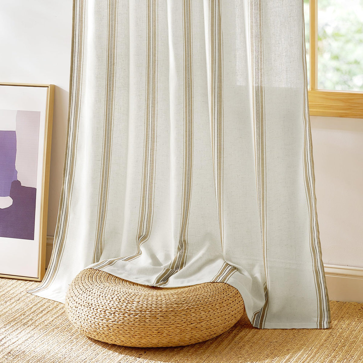 Taupe & White Stripe Linen Curtains 52 x 84 Inch M53681