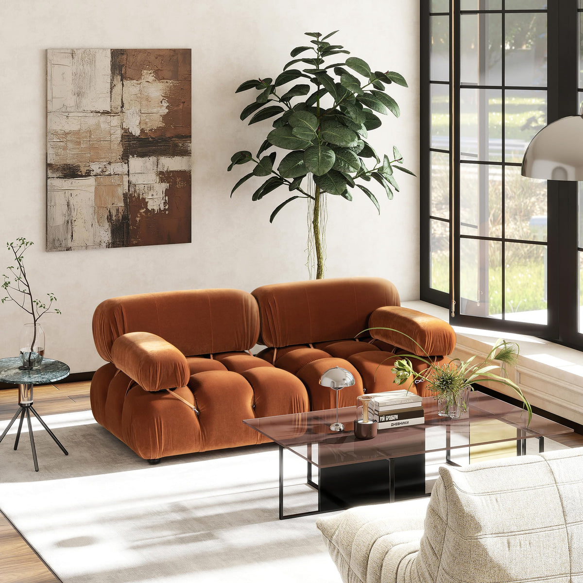 Burnt Orange Performance Velvet 2-Piece Loveseat Sofa N9618