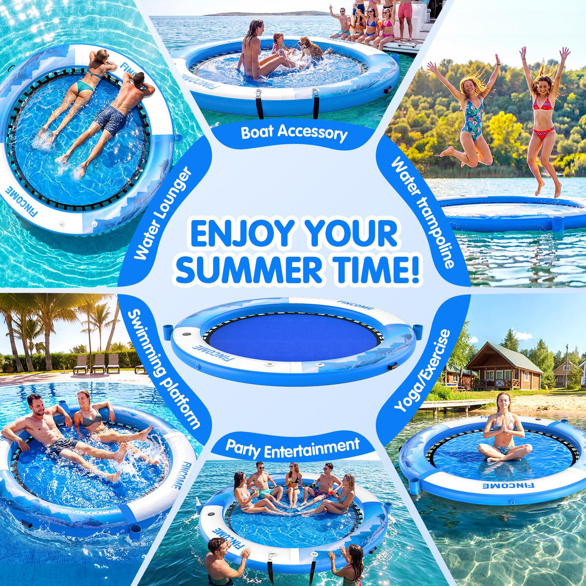 Inflatable Water Hammock Floating Dock 8FT Round with Water Ladder and Cup Holder Light Blue G163