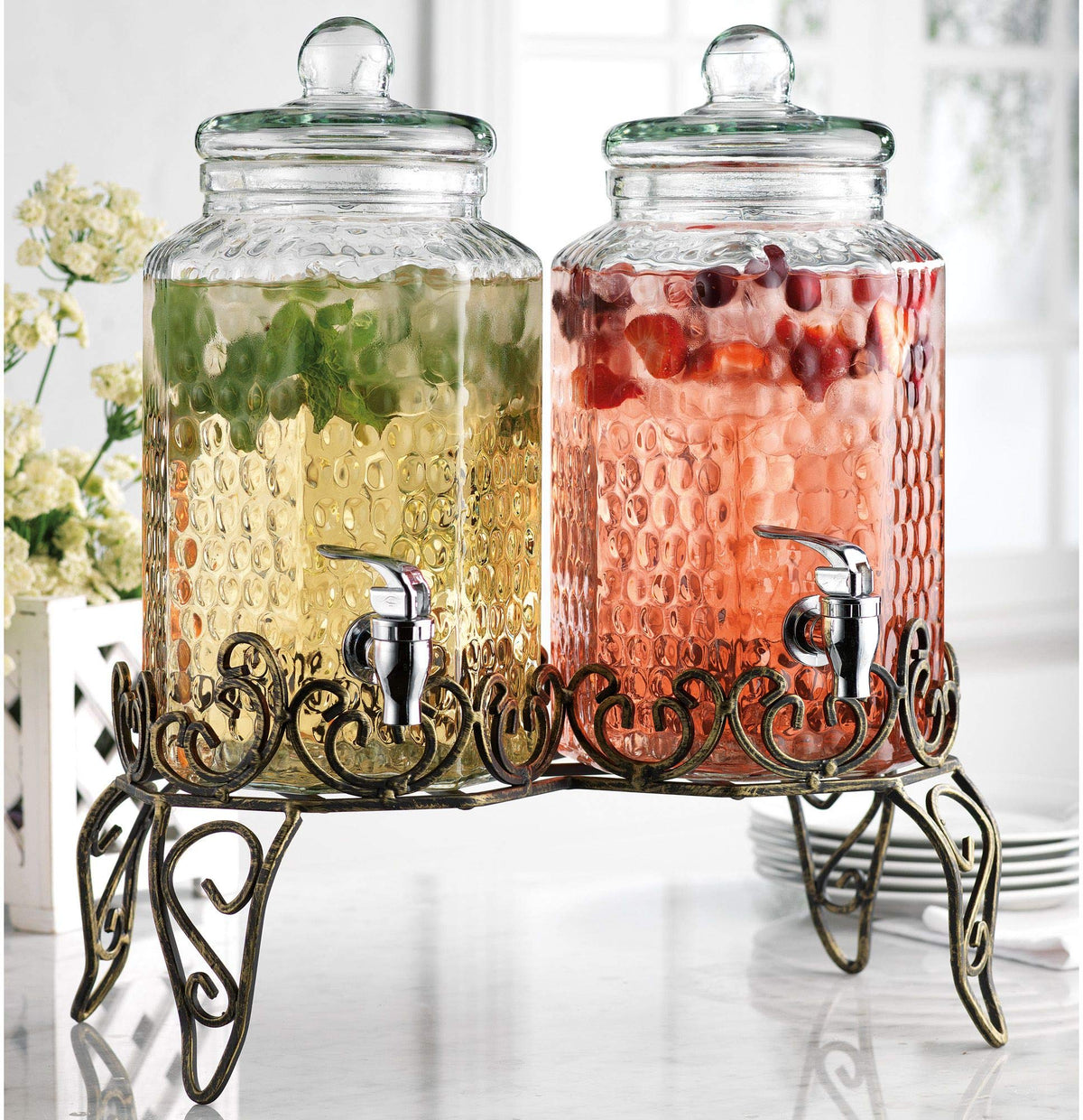 1 Gallon Glass Beverage Dispenser with Spigot Set of 2 K968