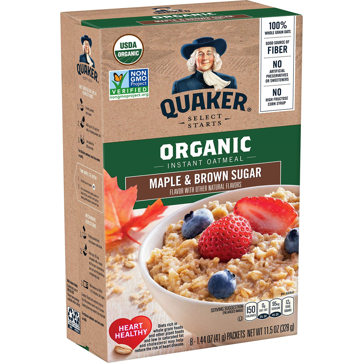 Organic Maple & Brown Sugar Instant Oatmeal, 8 Packets (6 Boxes) L96322